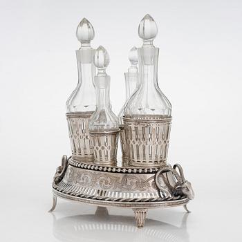 A late 18th-century silver cruet stand, maker's mark of Stefan Westerstråhle, Stockholm 1796.