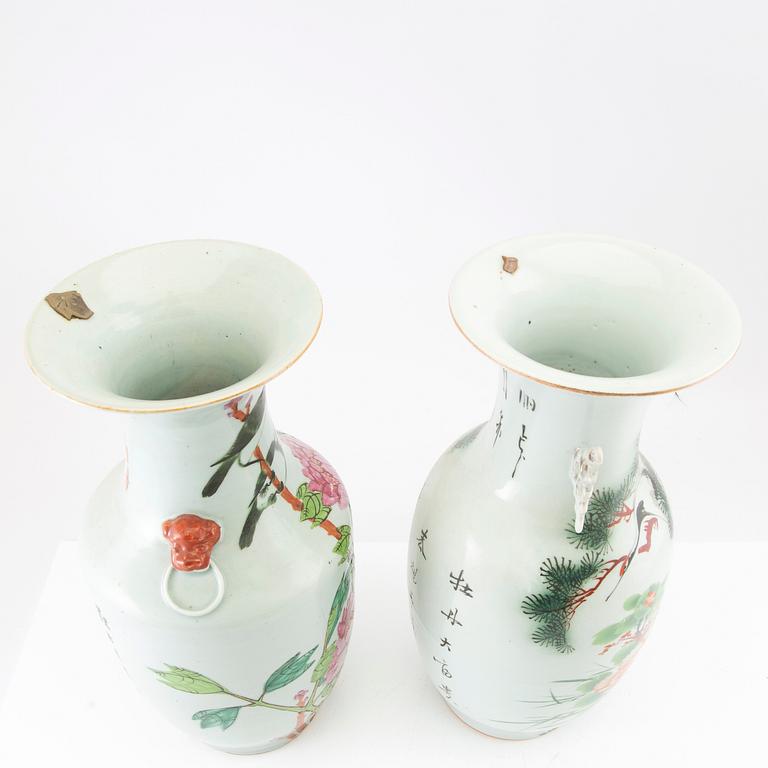 A set of two Chinese famille rose vases, 20th century.