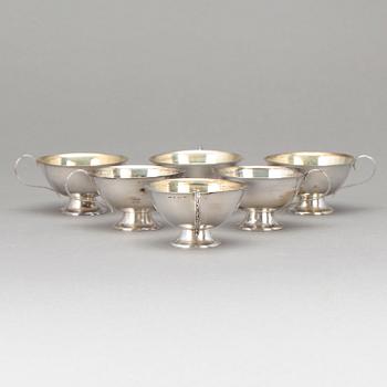 PUNSCHKOPPAR, 6 st, silver, Stockholm 1956. Vikt 226 gram.