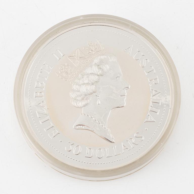 Silver coin, Elizabeth II, Australia, 30 dollars, 1 kg, 1992.
