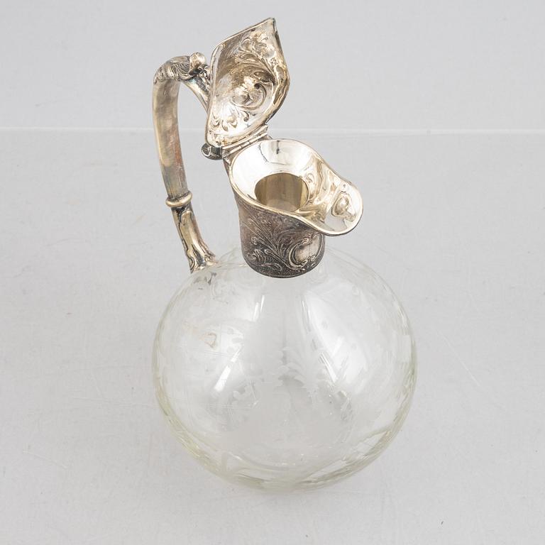 A wine decater, glass and silver, Germany, early 20th century.