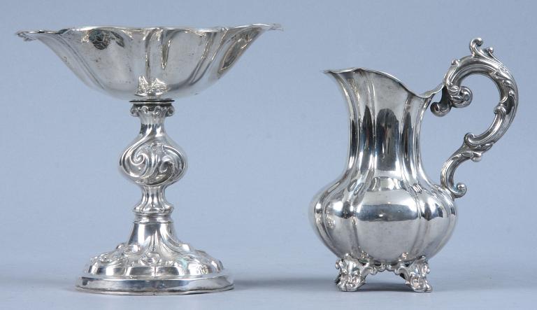 PARTI SILVER, två delar, Emanuel Forssman, Växjö, 1862. Tot. vikt 360 g.