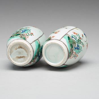 A pair of famille verte vases, presumably Samson, 19th Century.