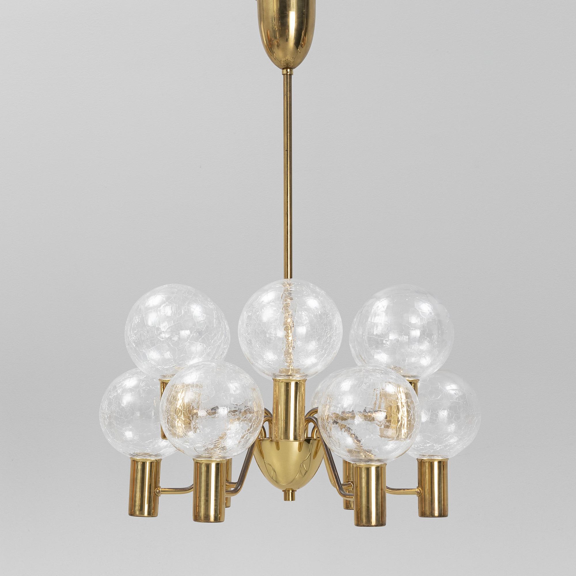 Hans-Agne Jakobsson, a 'Patricia T-372-12' brass and glass ceiling light, Markaryd.