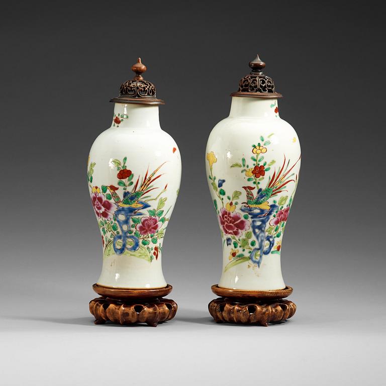 A pair of famille rose vases, Qing dynasty, Qianlong (1735-95).