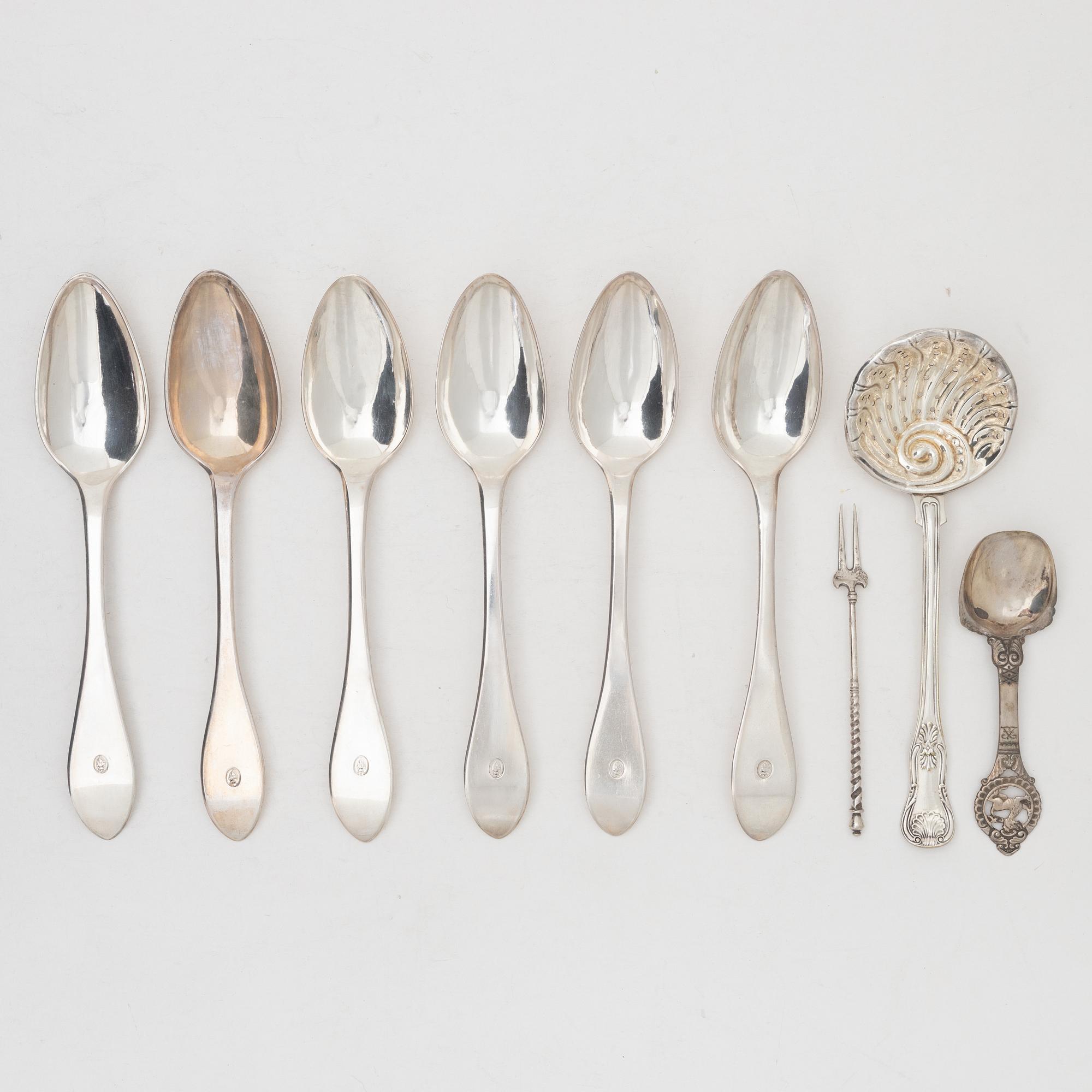 Cutlery, 9 pieces, silver, 19th-20th century.