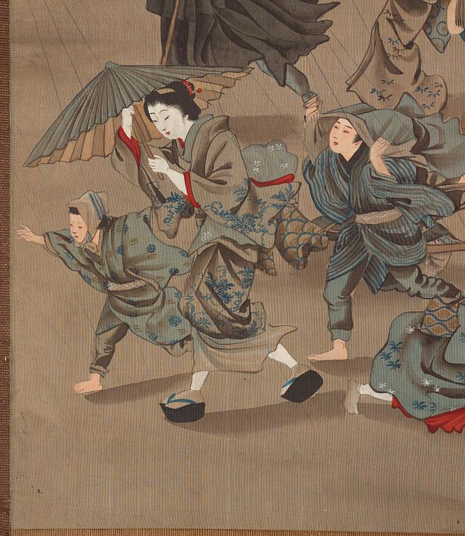 RULLMÅLNINGAR, sex stycken, tusch och färg på papper. Japan, Meiji (1868-1912).