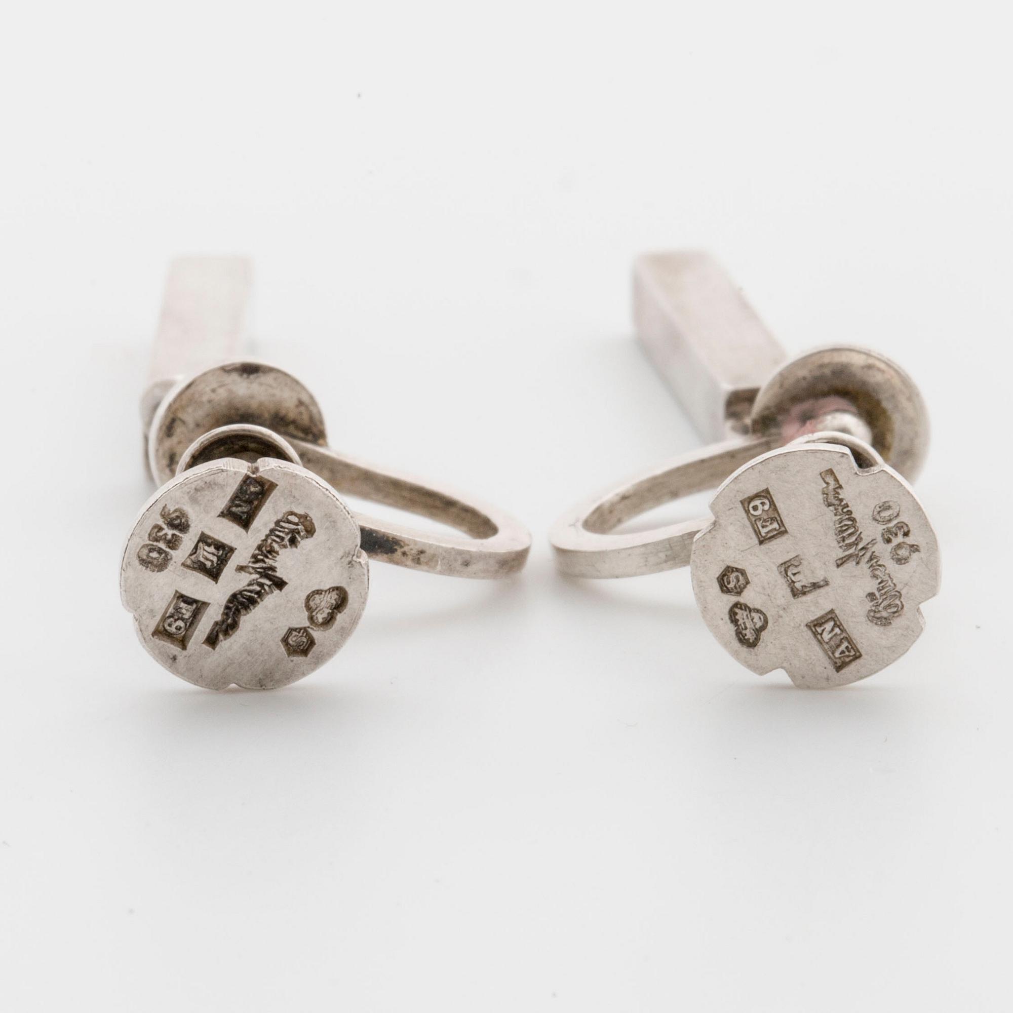 WIWEN NILSSON, a pair of silver ear rings, Lund 1956,