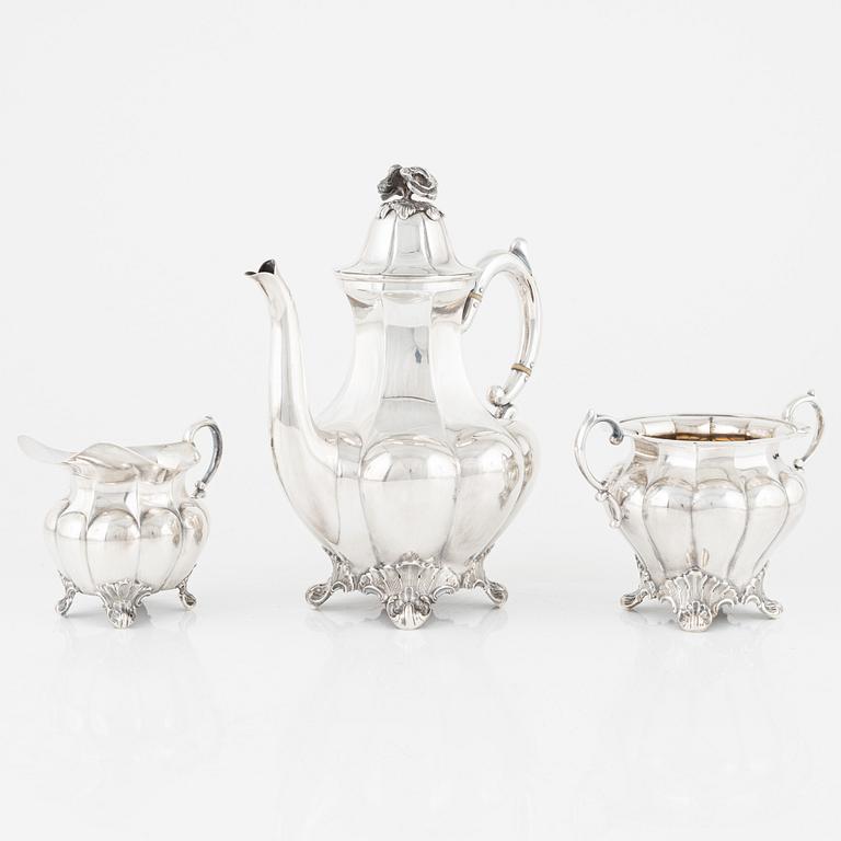 Kaffeservis, 3 delar, silver, Hellsten AB, Uppsala, 1940.
