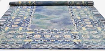 Margareta Sundbom Eichenholz, a knotted pile, 'Skogen och älven' carpet, Gävleborgs Läns Hemslöjdsförening, c. 710 x 384 cm.