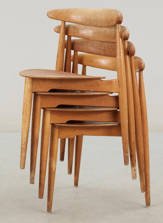 STOLAR, 4 st, "Hjertestolen" Hans J Wegner, Fritz Hansen, Danmark, 1950-tal.