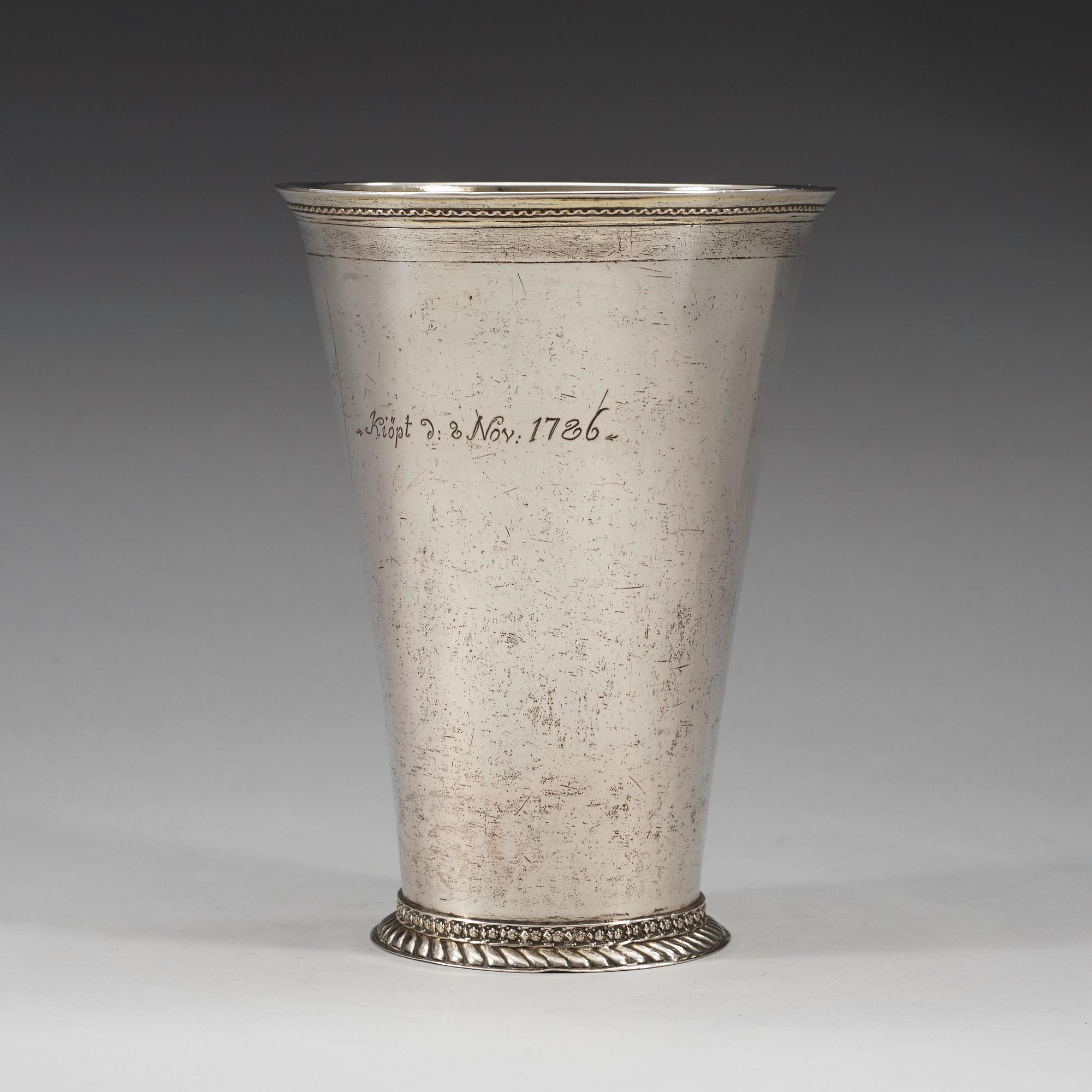 A Swedish 18th century parcel-gilt beaker, marks of Johan Rudman, Gävle (1689-1727 (1734-)).