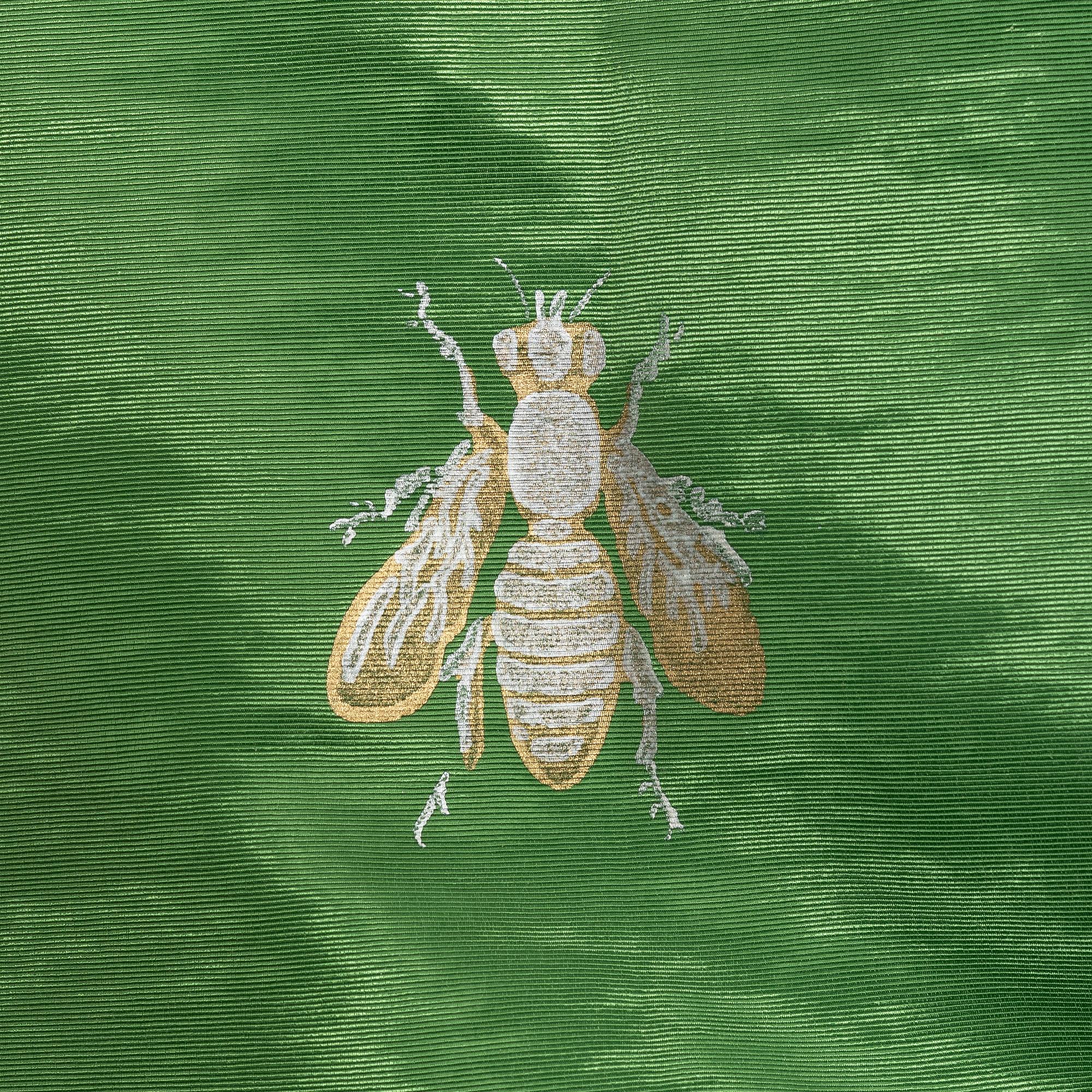 Curtain, patterned emerald green silk.