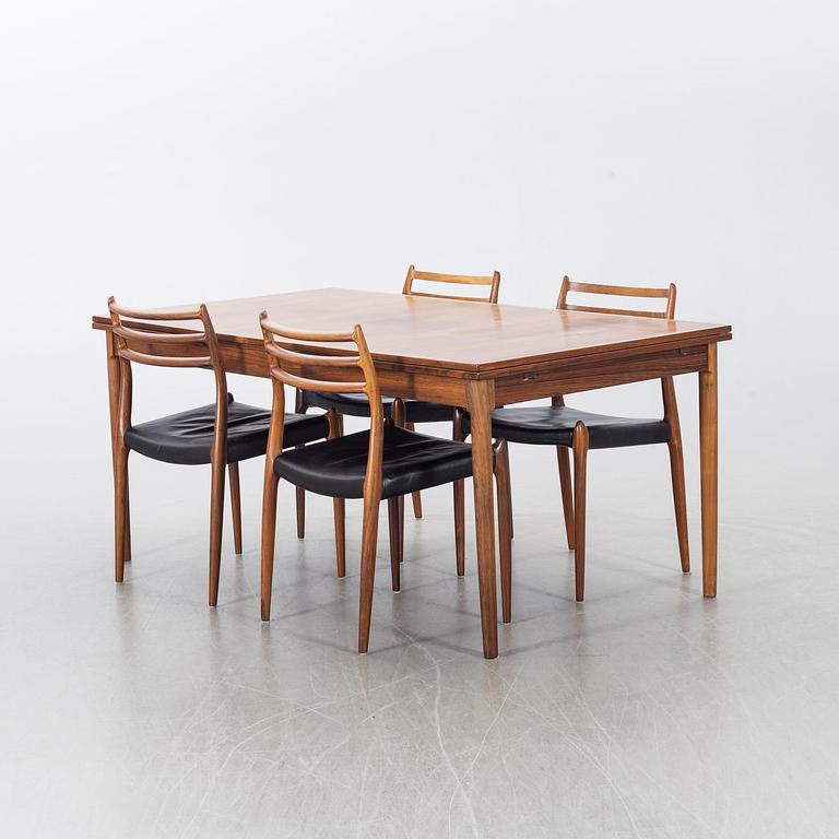 A Table from Slagelse Möbelvaerk A/S and 4 chairs, Niels Otto Møller, JL Møller. Denmark, 1960's.