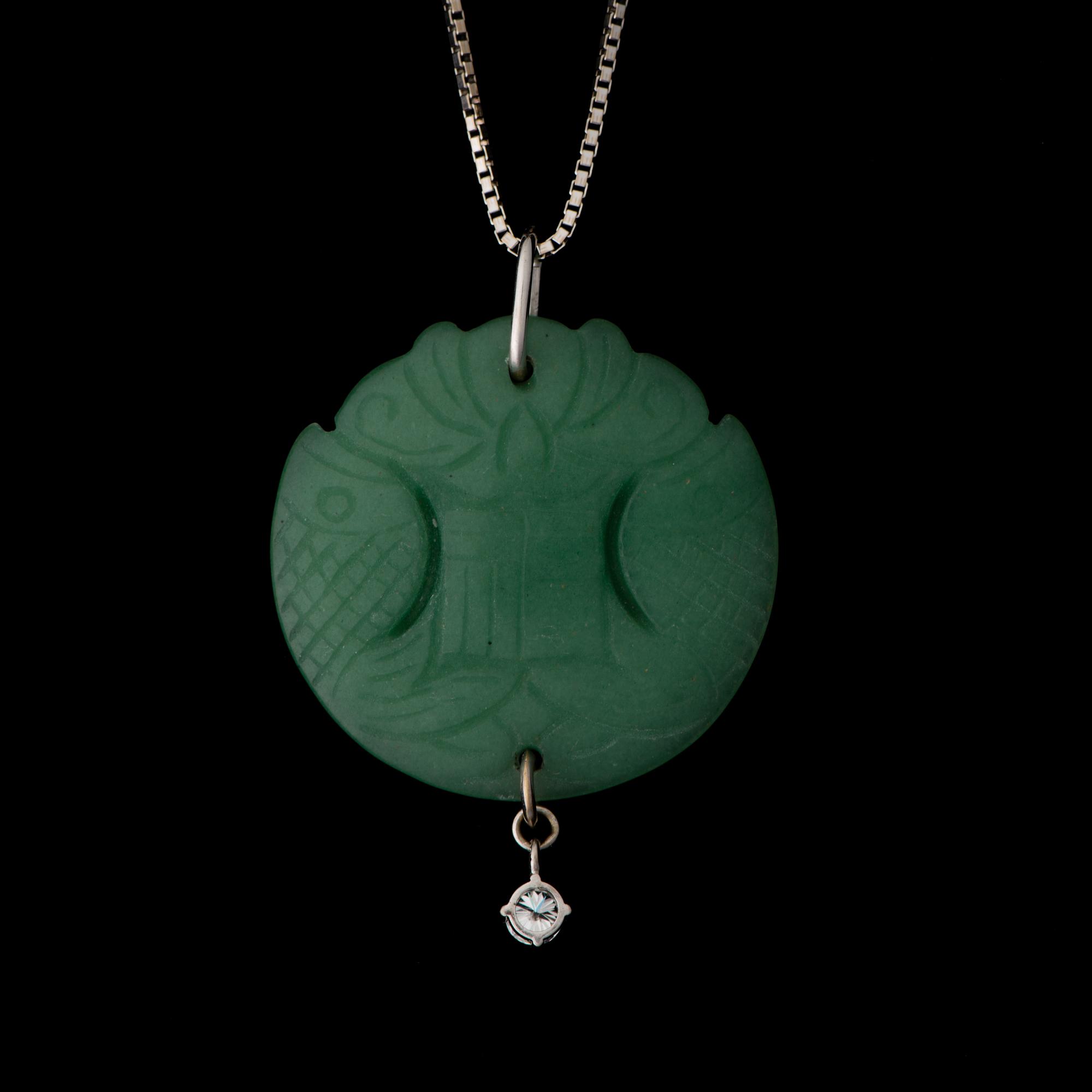 HÄNGE, jade, briljantslipad diamant, 14K vitguld.