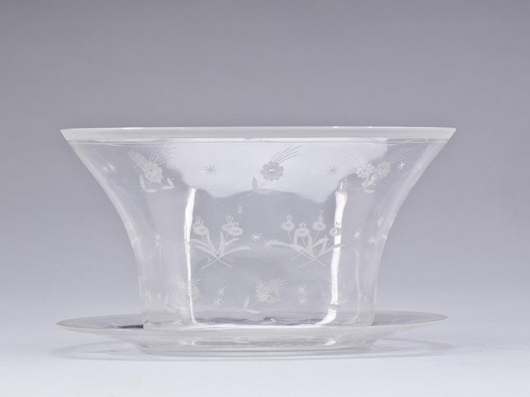 SKÅL PÅ FAT, glas, Edvard Hald, Orrefors, signerad Of.H.431.24.K.B.