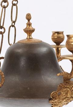 An Empire early 19th century three-light hanging lamp.