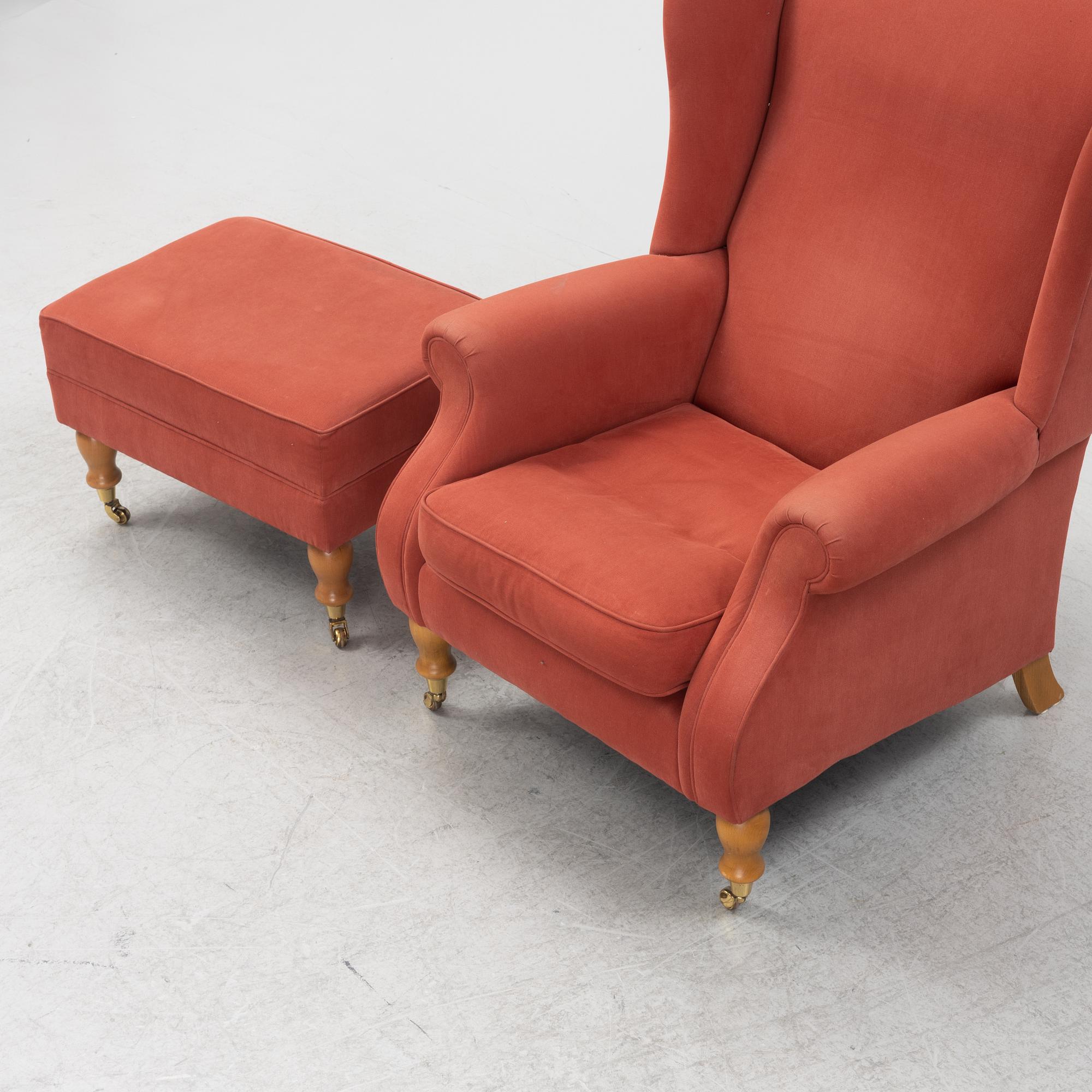 Armchair with footstool, 'York Wing Chair', Parker Knoll, 1997.