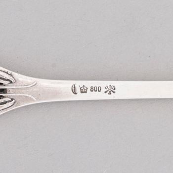 A set of six silver lobster forks, Franz Bahner (Mansfelder Silber), Düsseldorf, Germany, 1917-62.