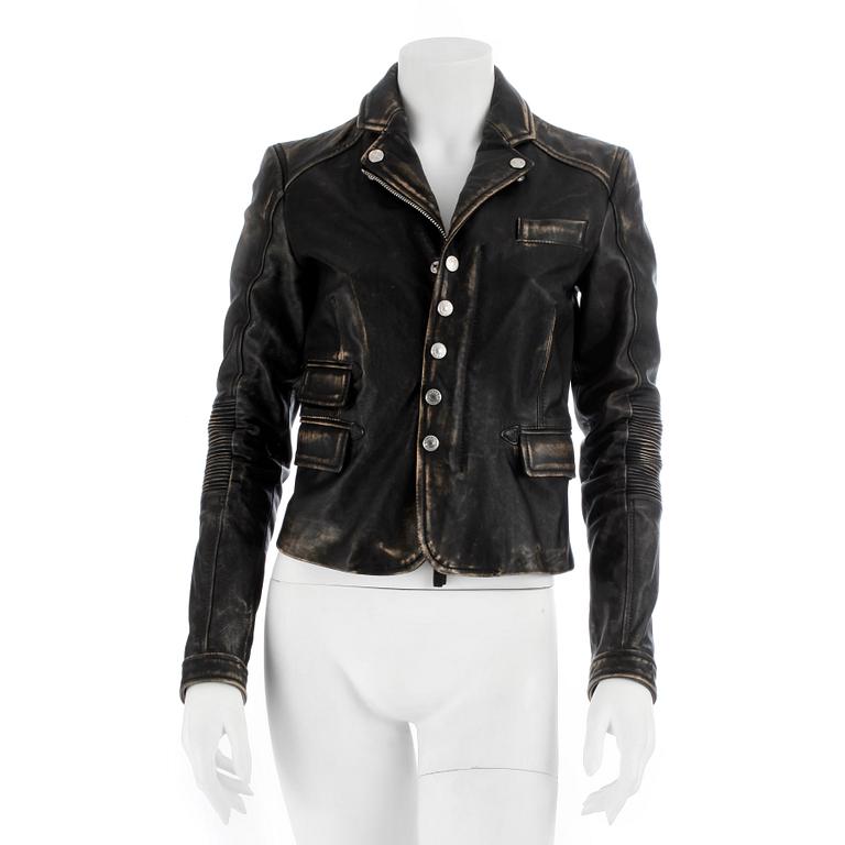 DSQUARED, a black leather jacket, size 44.