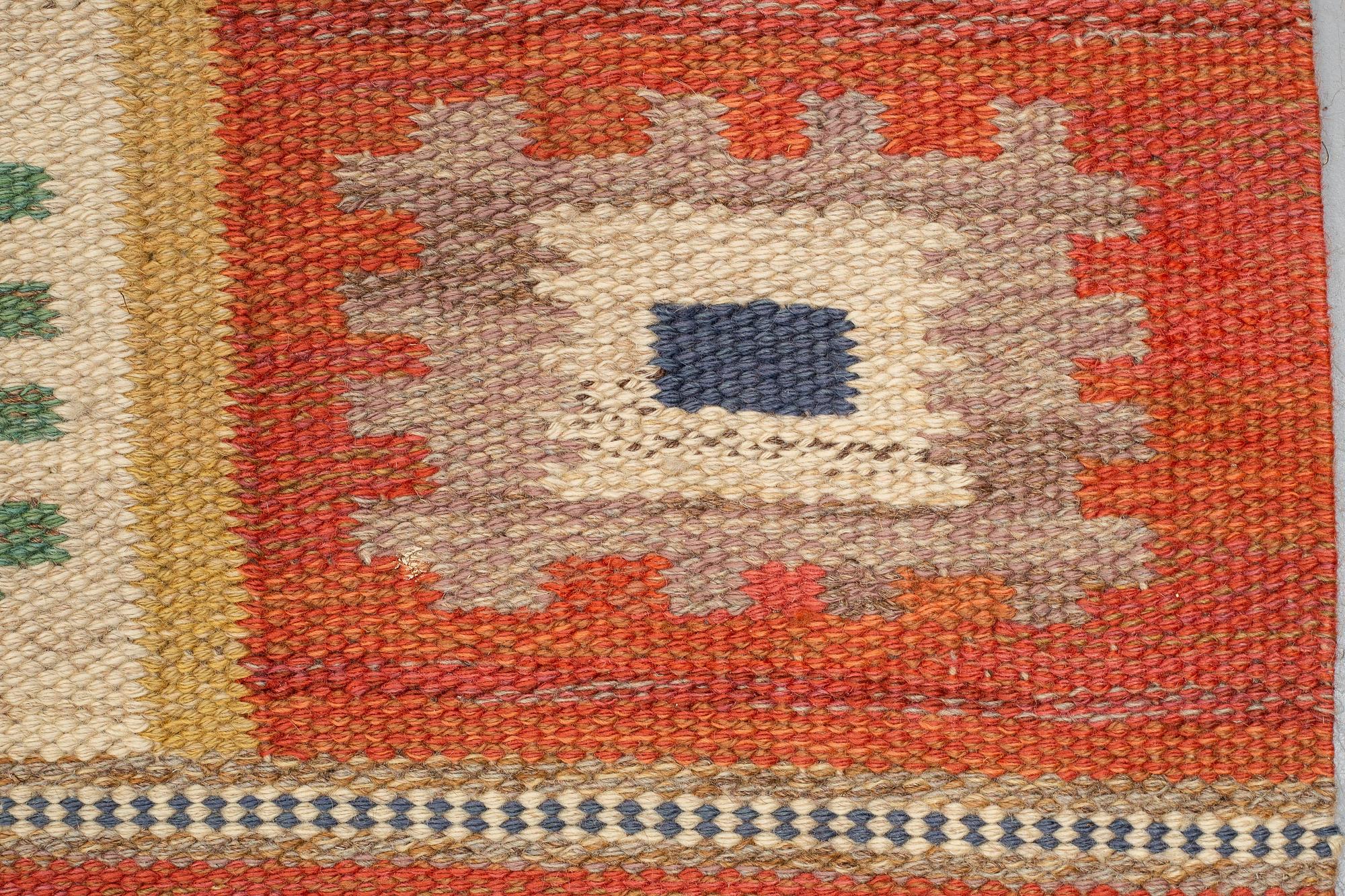 Märta Måås-Fjetterström, a carpet, "Röd grön äng", flat weave, ca 315 x 249-250,5 cm, signed AB MMF.
