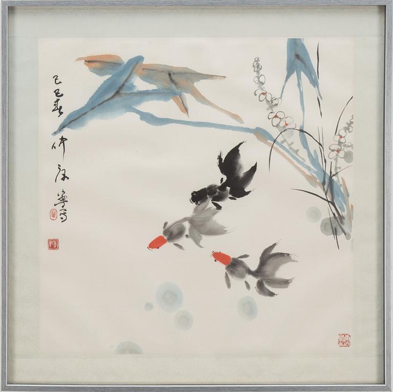 PAINTING, ink and colour on paper, signed Kang Ning (1938-).