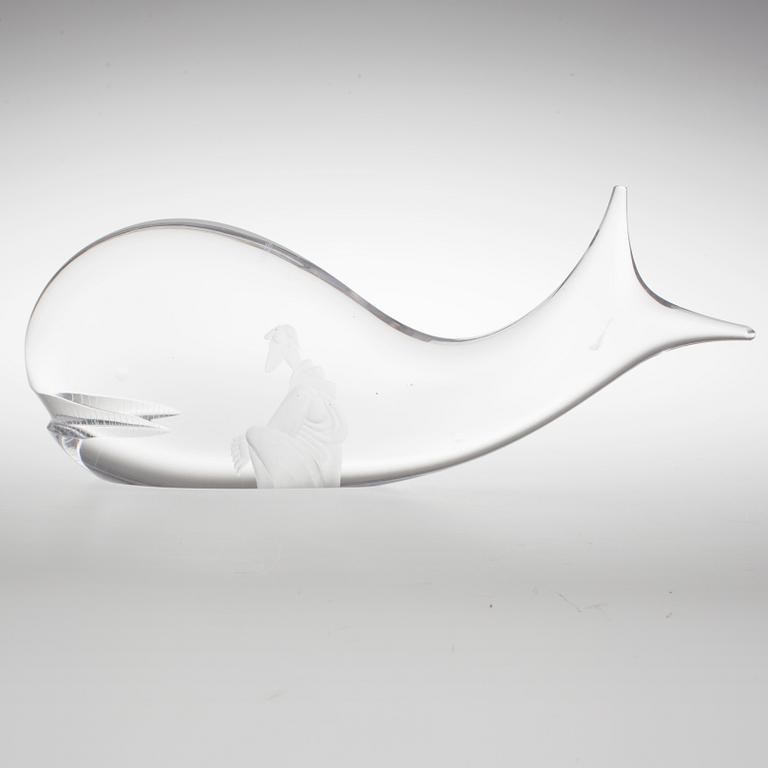 SKULPTUR, glas, "Jona i valfiskens buk". Vicke Lindstrand, Kosta, 1960-tal.