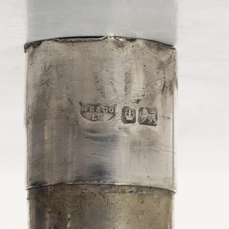 A pair of English silver candelabra, mark of Hawksworth, Eyre & Co Ltd, Sheffield 1892.