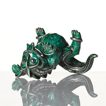 Wilhelm Kåge, an "Argenta" stoneware sculpture of a dragon puppy, Gustavsberg, 1940s.