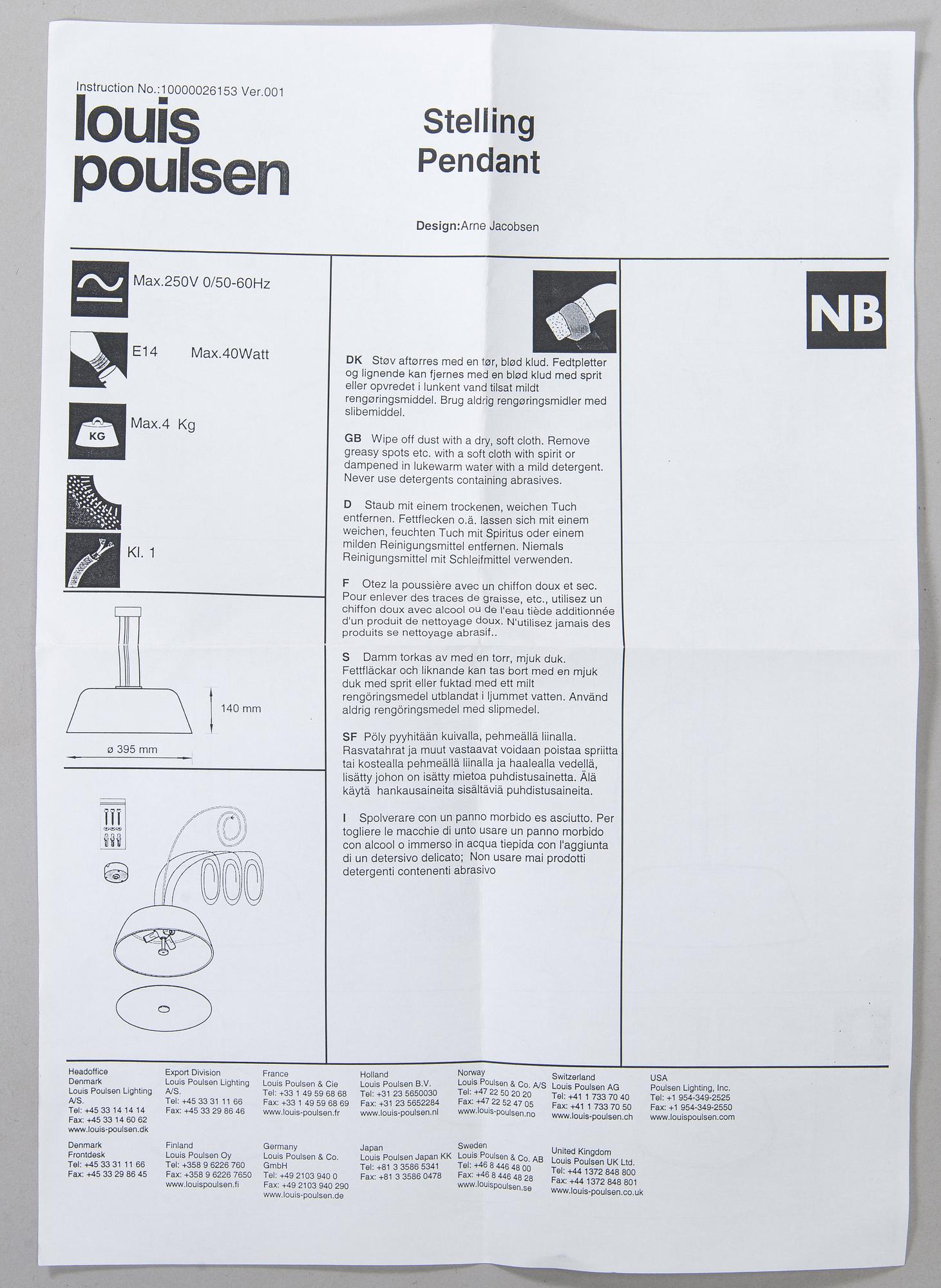 Arne Jacobsen, kattovalaisin "Stelling pendant" Louis Poulsen Tanska, 2002.