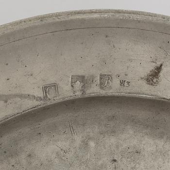 A group of six pewter dishes, different makers mark, most early 19th Century, Swedish/English.