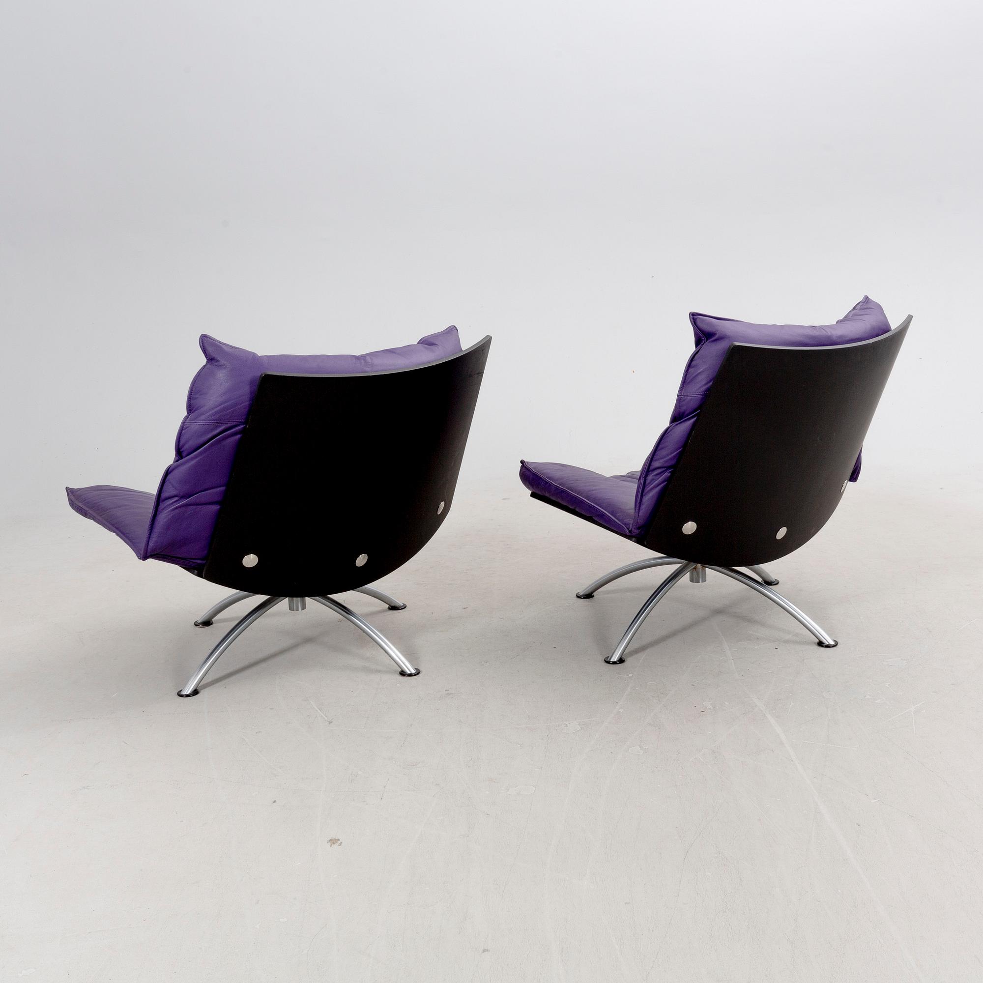 A pair of Tom Stepp "Primetime" easy chairs, Fredericia, Denmark.