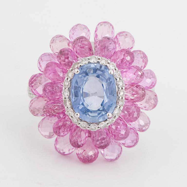 Sapphire, briolette-cut sapphire and brilliant-cut diamond cocktail ring.