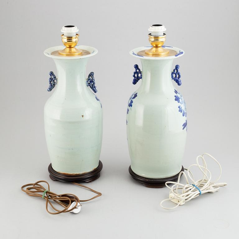 A pair of Chinese vases mounted as lamps, first half of 20th Century.