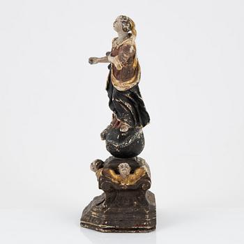 A carved and painted figure of the Virgin Mary crushing the Serpent, Southern Europe, 18th/19th century.