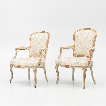 A matched pair of Rococo armchairs, 18th Century.