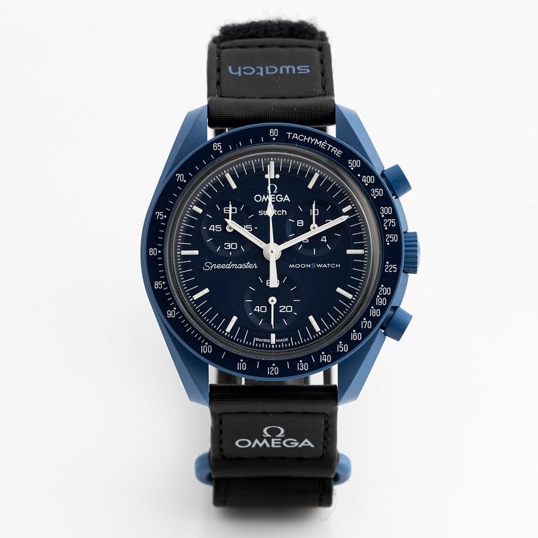 Swatch/Omega, MoonSwatch, Mission to Neptune, chronograph, wristwatch, 42 mm.
