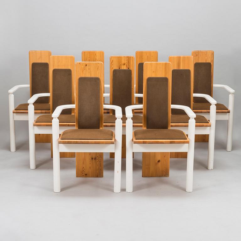 EERO AARNIO, PÖYTÄ JA TUOLEJA, 9 kpl, "Viking", Pan Puu, 1980-luvun alku.