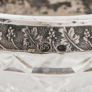 A set of six Estonian glass and silver salt cellars, maker's mark of Hirsch Markowitsch, Tallinn 1922-39.