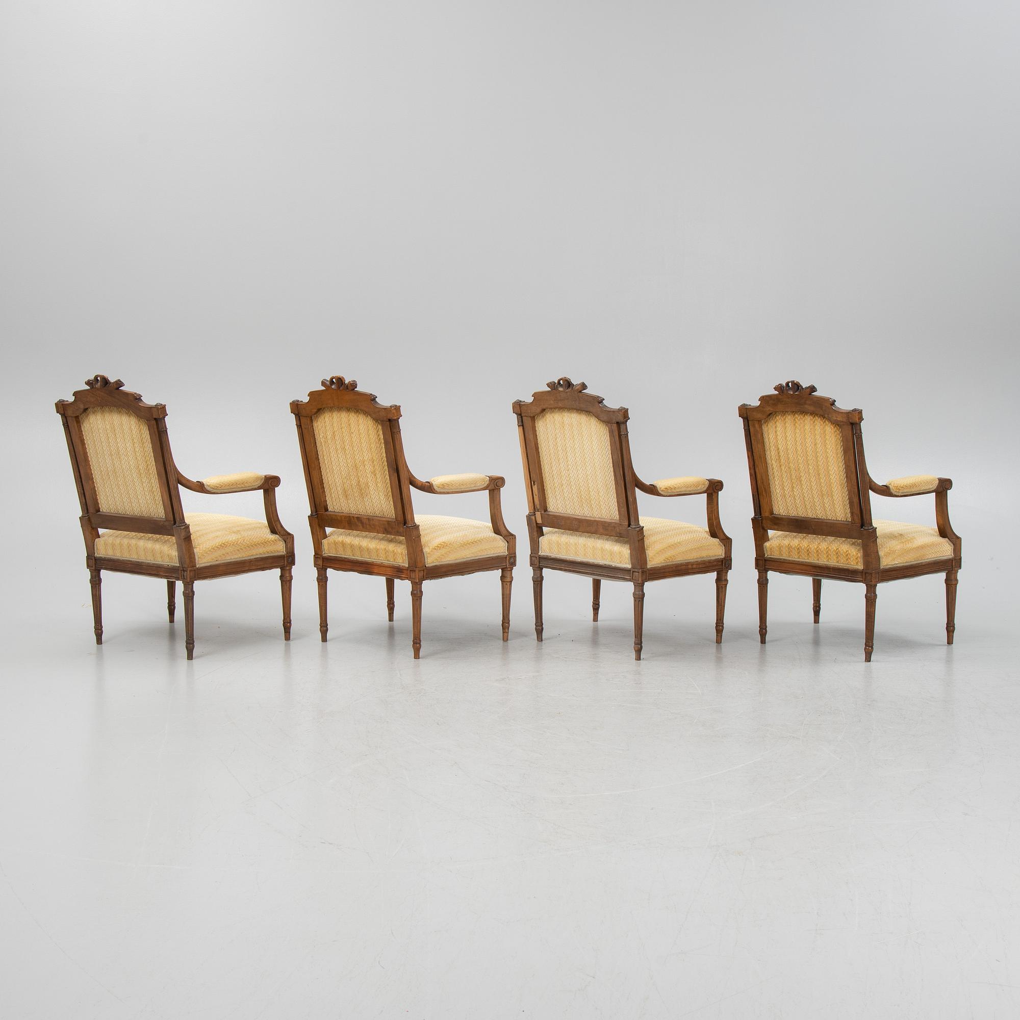 Four Louis XVI style armchairs first part of the 20th Century.