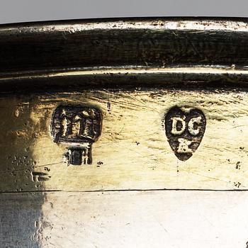 A Baltic 18th century pacel-gilt beaker and cover, unidentified makers mark.