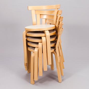 ALVAR AALTO, tuoleja, 5 kpl, malli 68, Artek, 1900-luvun loppu.