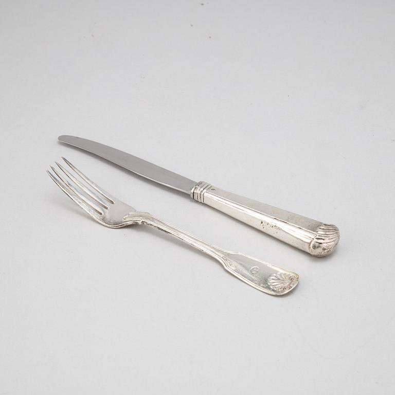 6+6 silver cutlery, some with mark of Gustaf Möllenborg, Stockholm 1866.