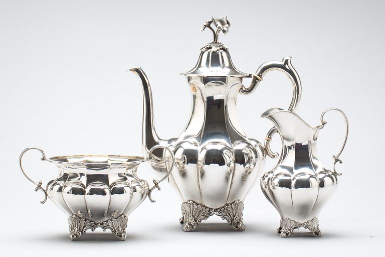 KAFFESERVIS, 3 delar, silver, A G Dufva, Stockholm, 1916, vikt ca 1280g.