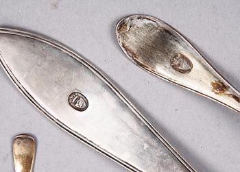 PARTI BESTICK SAMT MUGG, 13 delar, silver, bla Berndt Erlandsson, Kristianstad samt Samuel Blomberg, Stockholm. 1800-1900-tal.
