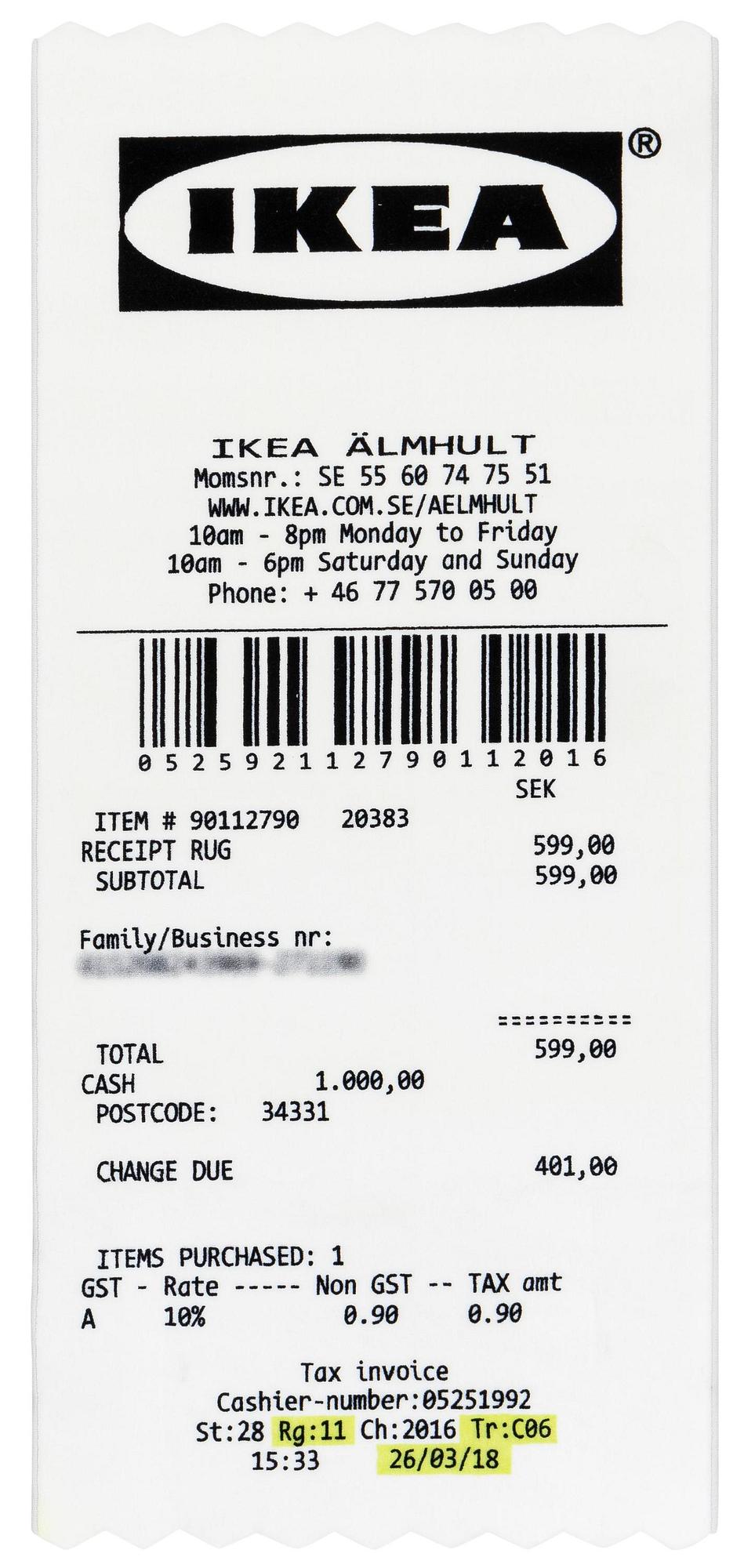 Virgil Abloh, a carpet, 'kvitto' ('Receipt'), IKEA x Virgil Abloh, the 'MARKERAD' collection, c. 200 x 90 cm.