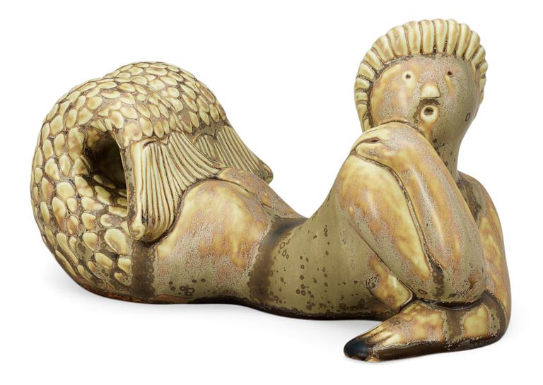 A Stig Lindberg stoneware figure of a mermaid, Gustavsberg 1940's-50's.