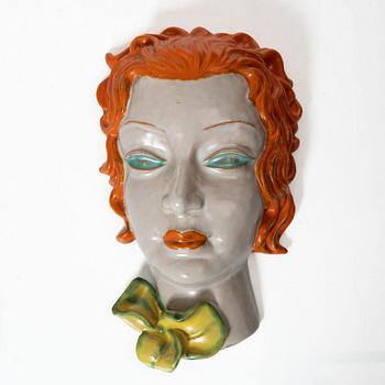 Wall mask, Goldscheider, Vienna 1930s, model 6911.