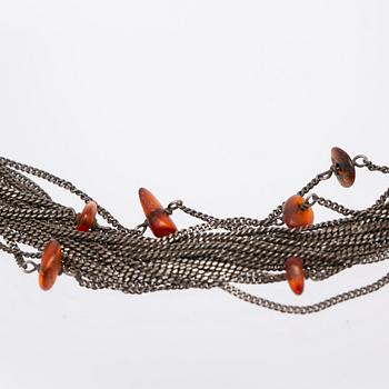 Necklace, oxidised silver and gold plating with amber stones, Ghita Ring, Denmark.
