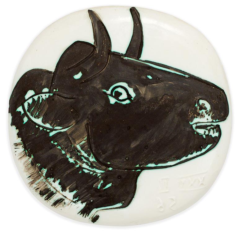 A Pablo Picasso faience plaque, "Profil de Taureau", Madoura, Vallauris, France 1956.